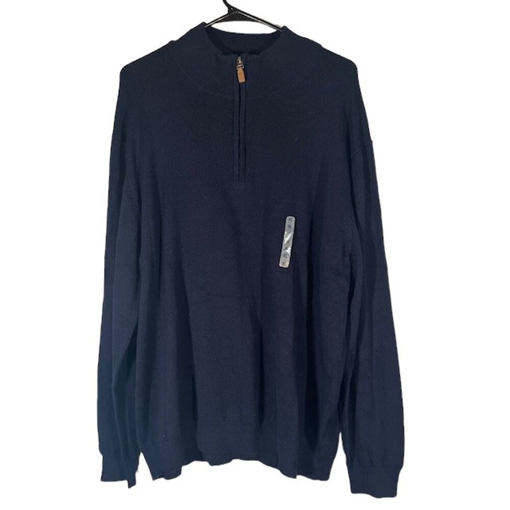 Roundtree & Yorke Navy Blue Quarter Zip Long Sleeve Knit Sweater Men Sz XL